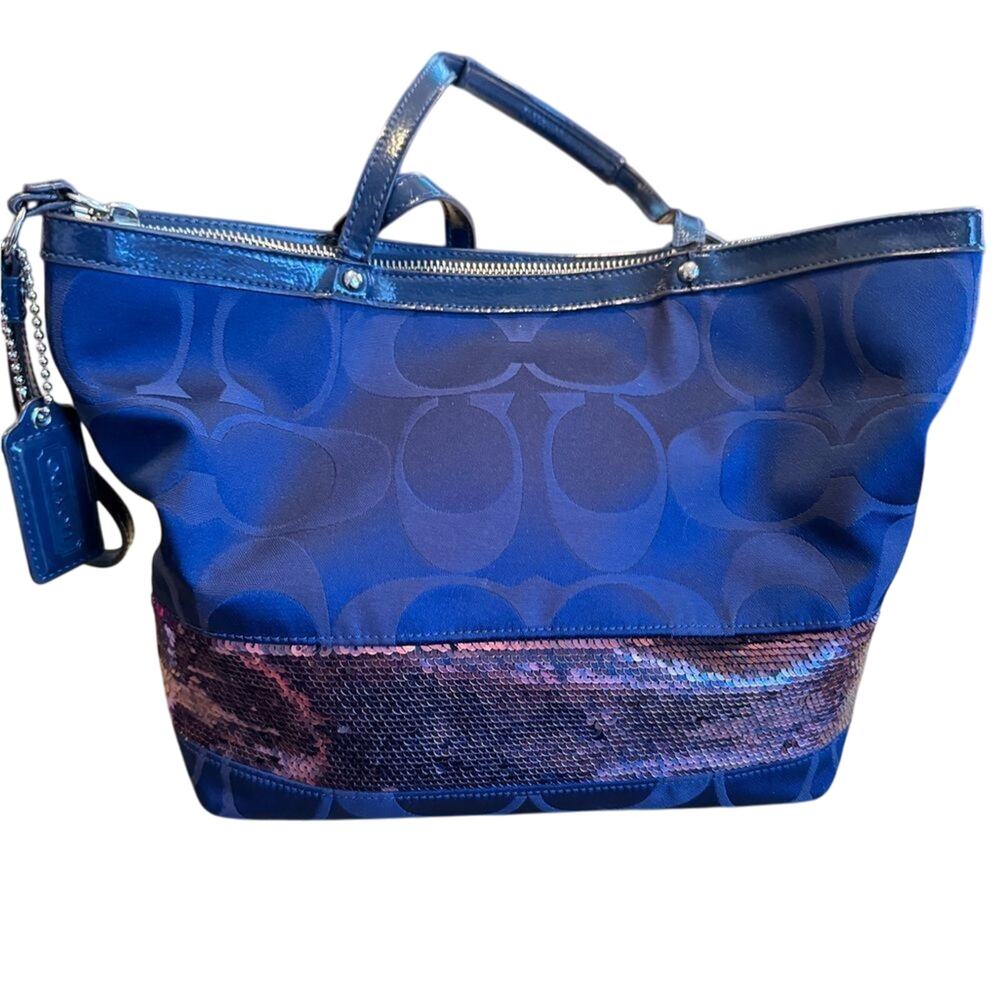 COACH Sequin Trim Signature Monogram Shoulder Bag